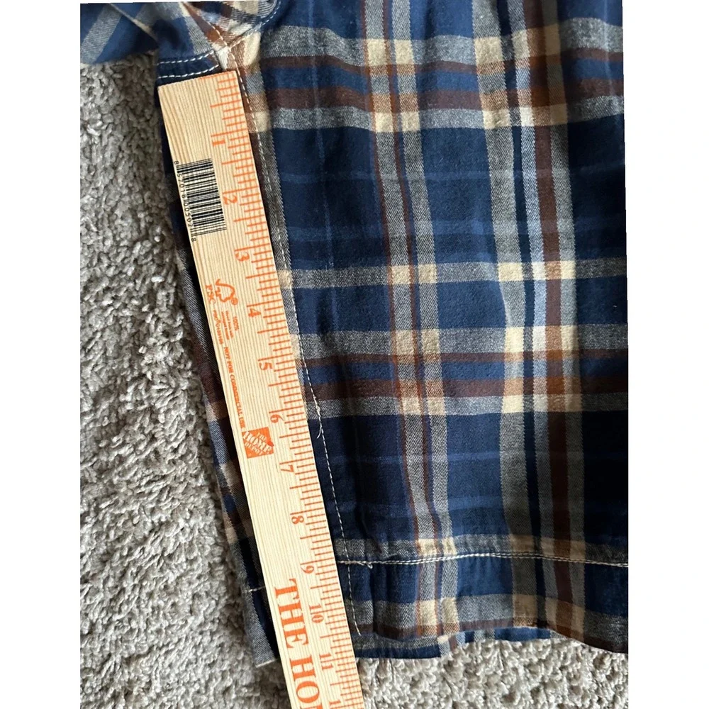 Vintage Plaid Mens Navy Blue Tan Brown Check Cotton Shorts Size 36 Heavy Washed